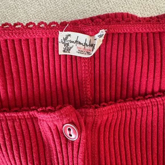 Free People Intimately Red Ribbed Button-Down Shirt - Picture 3 of 3